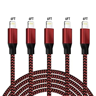 Expired:&nbsp;5 Pack iPhone Charger , 6FT Mfi Certified Nylon Braided Lightning Cables