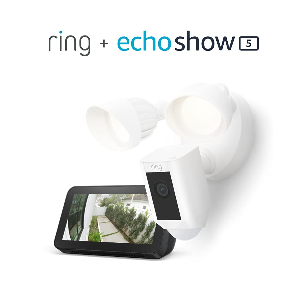 Ring Floodlight Cam Wired Plus (White) bundle with Echo Show 5 (2nd Gen) - $149.99 ($264.98)