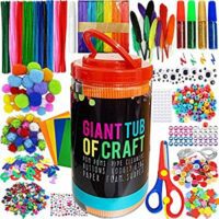 Expired: 560+ Piece Set Art Supplies- Glitter Glue, Construction Paper, Colored Popsicle Sticks, Google Eyes, Pipe Cleaners…