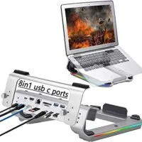 Expired: Adjustable-Laptop-Stand with Hub, Chroma RGB Lighting, Ergonomic Design, Anodized Aluminum Construction (Gray)