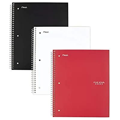 3 Pack Five Star Spiral Notebooks, 3 Subject, College Ruled Paper, 150 Sheets