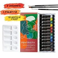 Expired:&nbsp;Acrylic Paint Set – 12 Vibrant Colors 12ml Tubes Artist Quality,3 Brushes & 1 Palette