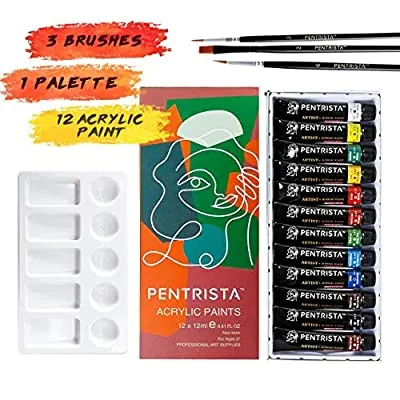 70% off - Expired:&nbsp;Acrylic Paint Set – 12 Vibrant Colors 12ml Tubes Artist Quality,3 Brushes & 1 Palette