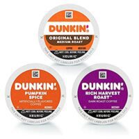 Dunkin’ Original 60 Keurig K-Cup Pods, Original Blend, Pumpkin Spice, and Rich Harvest Roast