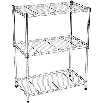 3-Shelf Adjustable, Heavy Duty Storage Shelving Unit, Chrome