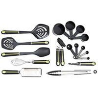 Amazon Basics 17-Piece Tools and Gadget Set, Soft Grip Handle, Grey and Green