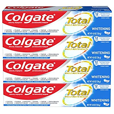 Colgate Total Whitening Toothpaste with Stannous Fluoride and Zinc, Exclusive, Whitening Mint, 4.8 Oz (Pack of 4)