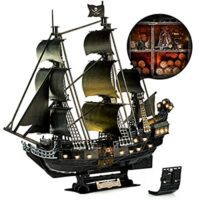 Expired: CubicFun Moveable LED Pirate Ship 3D Puzzle with Detailed Interior, Large Queen Anne’s Revenge Sailboat Desk