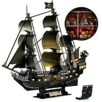 Expired: CubicFun Moveable LED Pirate Ship 3D Puzzle with Detailed Interior, Large Queen Anne’s Revenge Sailboat Desk