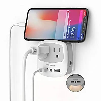 Expired:&nbsp;Double Power Outlet Expander with USB Wall Charger and Night Light Adapter