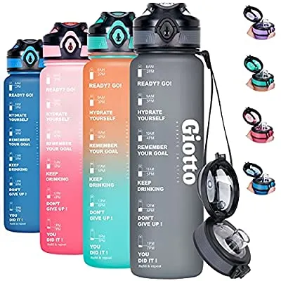Expired: Giotto 32oz Motivational Water Bottle with Time Marker & Removable Strainer, BPA Free