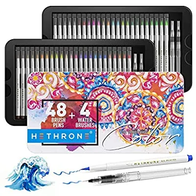 Expired:&nbsp;Hethrone Watercolor Brush Pens, 48 Colors with 4 Blending Water Brush pens