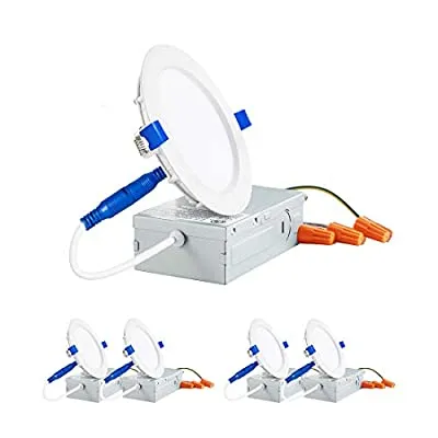 Expired:&nbsp;4 Pack – JJC 4 Inch Slim LED Recessed Lighting with Junction Box, 5000K Daylight,9W 60W Eqv,650LM Dimmable