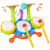 Expired: Kids Electric Drum Set with 2 Drum Sticks, Beats Flash Light and Adjustable Microphone