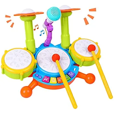 60% off - Expired:&nbsp;Kids Electric Drum Set with 2 Drum Sticks, Beats Flash Light and Adjustable Microphone