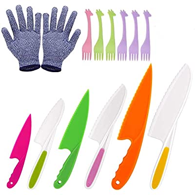 Expired: LEEFE 6 Pieces Kids safe Knife Set for Cooking, with Gloves and Plastic Forks