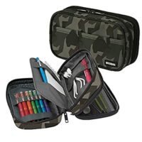 Double Zipper Pen Case, 7.9 x 2.8 x 4.7 inches, Green Camo
