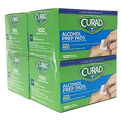 4 Pack Curad Alcohol Prep Pads , Thick Alcohol Swabs (total 400)