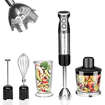 Expired:&nbsp;Multifunctional 5-in-1 304 Stainless Stick Blender With 500ml Food Grinder, 600ml Container, Milk Frother, Egg Whisk, BPA-Free, black