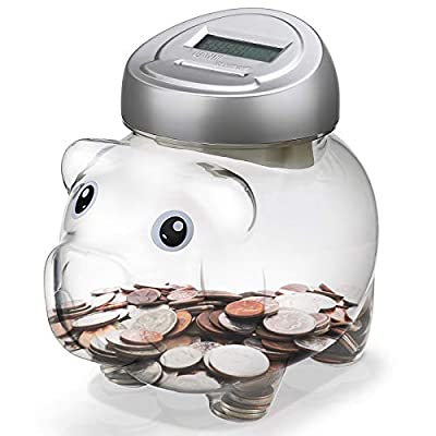 Expired: Piggy Digital Coin Bank, Automatic Coin Counter Totals All U.S. Coins with LCD Display, Silver