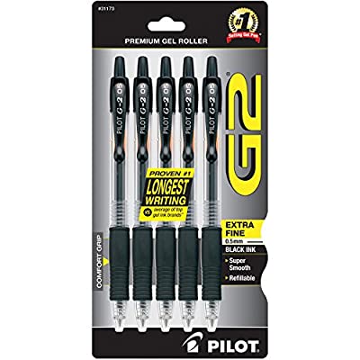 5 Pack PILOT G2 Premium Rolling Ball Gel Pens, Extra Fine Point, Black