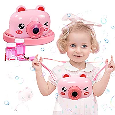 50% off - Expired: Pink Pig Bubble Camera Blower with 2 Bubble Solution, Music/Light/Auto Features