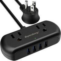 Expired: Power Strip with 2 Wide-Spaced Outlets & 4 USB Ports, 5ft Portable Flat Plug Extension Cord