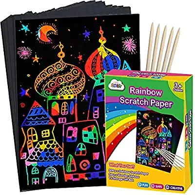 50% off - Expired: Rainbow Magic Scratch Paper Kit – Notes, Boards Sheet with 5 Wooden Stylus
