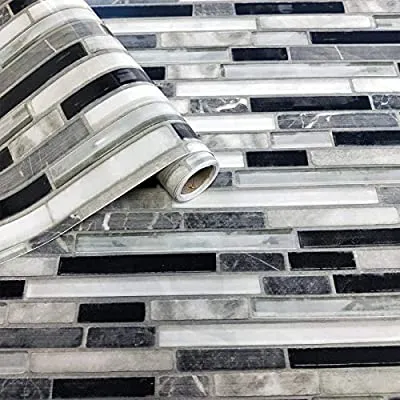 Expired: Real Tile Like Peel and Stick Self Adhesive Removable Wallpaper White and Black