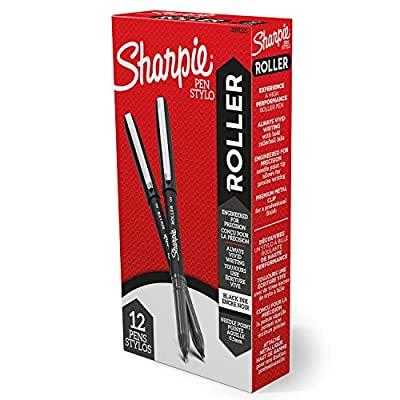 12 Ct- Sharpie Rollerball Pen, Needle Point (0.5mm) Precision Pen, Black Ink