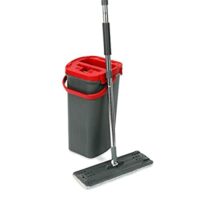 Simpli-Magic Professional Flat Floor Mop and Bucket Set with Washable Microfiber Pad, Black/Red