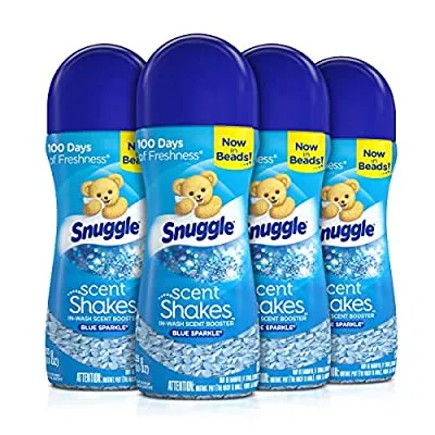 4 Pack Snuggle Scent Shakes in-Wash Scent Booster Beads, Blue Sparkle, 9 Ounce