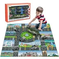 Expired: TEMI Diecast City Military car Toy Set w/ Play Mat, 7 Vehicle set