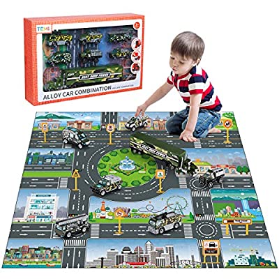 70% off - Expired: TEMI Diecast City Military car Toy Set w/ Play Mat, 7 Vehicle set