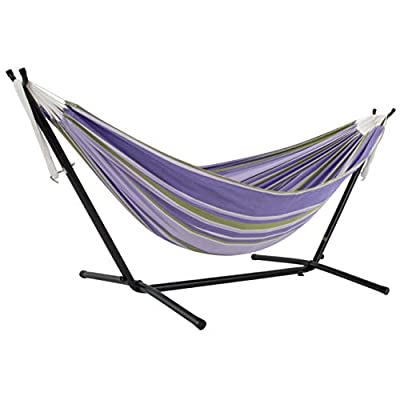 Vivere Double Cotton Hammock with Steel Stand (450 lb Capacity)