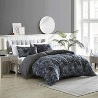 Brielle Camila Floral Printed/Charcoal Reverse 100% Cotton Duvet Cover Set, Blue/Charcoal, King