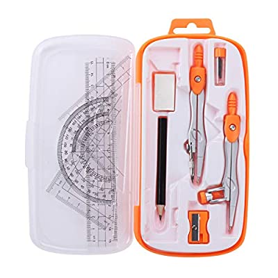 Expired: 10 Piece Math Geometry Kit with Shatterproof Storage Box (Orange）