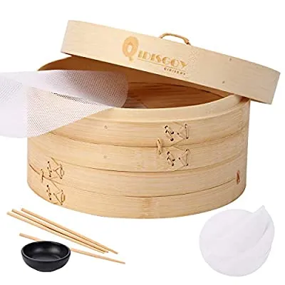 Expired:&nbsp;10 inch Bamboo Steamer Basket, 2 layer Dumpling Dim Sum Steamer With Lid