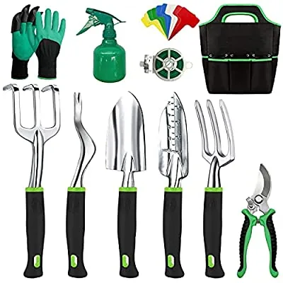 46% off - Expired: 11 Pcs Heavy Duty Garden Tools – Aluminum Tools Set with Trowel Pruners and More