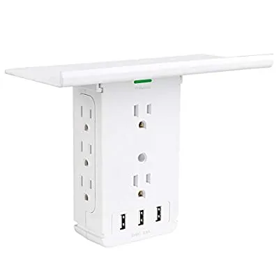 65% off - Expired:&nbsp;11 Port Surge Protector 8 Outlet and 3 USB Ports 3.4A, with Removable Shelf and LED Indicator, FCC Listed, White