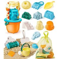 Expired: 16Pcs Sand Castle Toys with Giraffe Waterwheel, Beach Buggy, Sand Molds