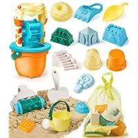 Expired:&nbsp;16Pcs Sand Castle Toys with Giraffe Waterwheel, Beach Buggy, Sand Molds