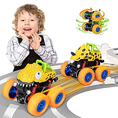 Expired: 2 Pack Dinosaur Toys Push and Go Double-Direction Running Monster Trucks