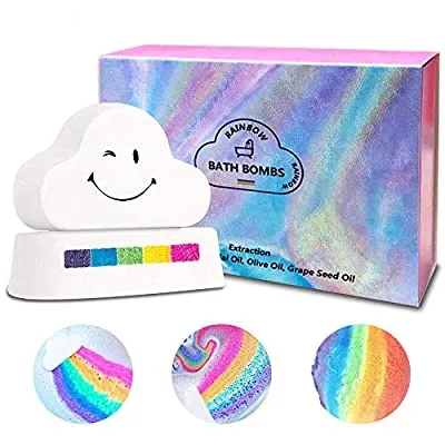 Expired: 2 Set Rainbow Cloud Bath Bombs, Handmade with Skin Moisturizing Ingredients
