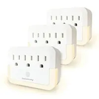 Expired:&nbsp;3 Pack – Globalmany 3 Outlet Extender with Night Light with Auto Dusk to Dawn Sensor