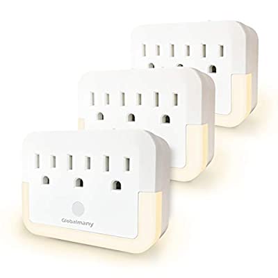 Expired: 3 Pack – Globalmany 3 Outlet Extender with Night Light with Auto Dusk to Dawn Sensor