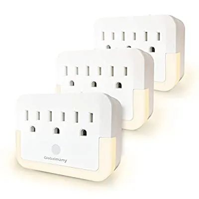 Expired:&nbsp;3 Pack – Globalmany 3 Outlet Extender with Night Light with Auto Dusk to Dawn Sensor