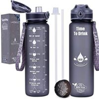 Expired: 32 oz Motivational Water Bottle with Straws with Time Marker