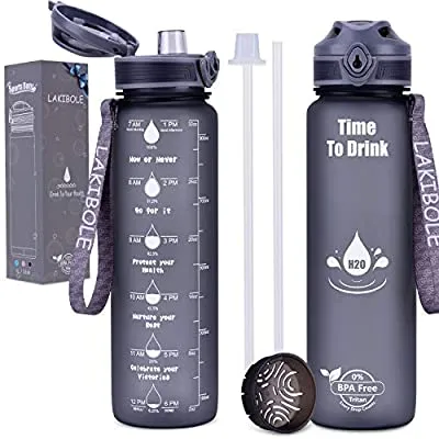 Expired: 32 oz Motivational Water Bottle with Straws with Time Marker