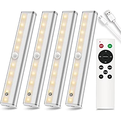 Expired: 4 Pack, Under Counter Lights with Remote 20 LED Dimmable Rechargeable Closet Lights